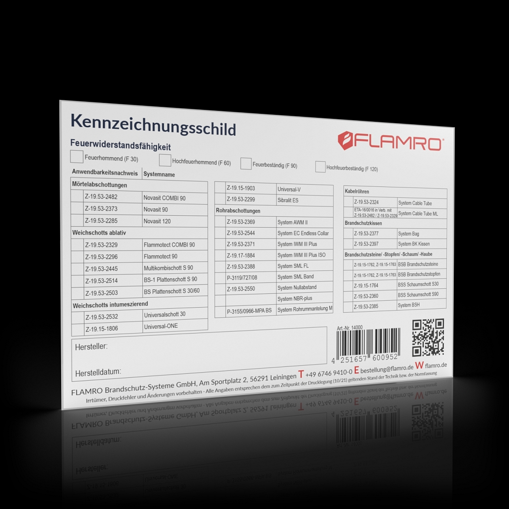 Flamro Kennzeichnungsschild universal Kennzeichnung Brandschutzsysteme